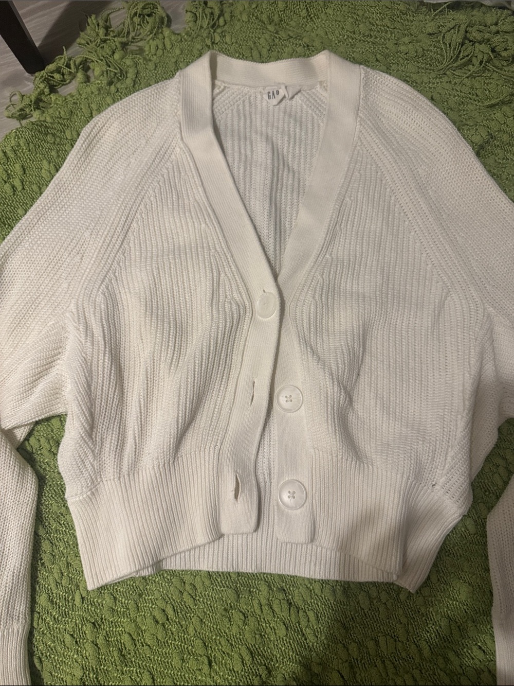 GAP Cream Ribbed Button-Up V-Neck Cardigan
